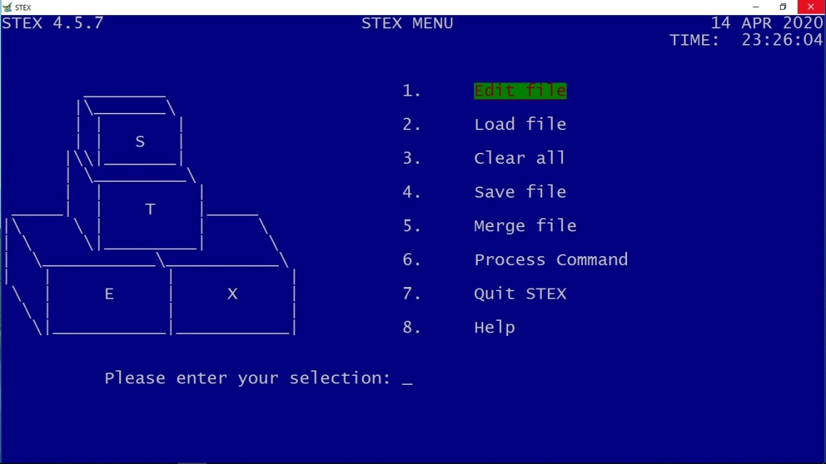 STEX Main Menu